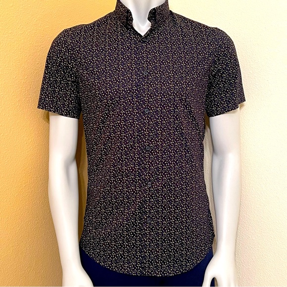 Calibrate Navy Geometric Pattern Short Sleeve Button Down Shirt - Picture 1 of 13